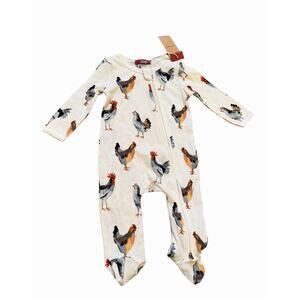 Milkbarn Organic Cotton Sleeper Farm Animals Rooster Chicken Print Sz 3-6 Months